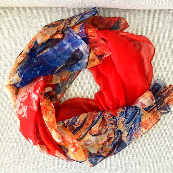 Autumn Red/Orange "Chiffon" Rectangular Scarf/Shawl (42 X 74) - Picture 11 of 14